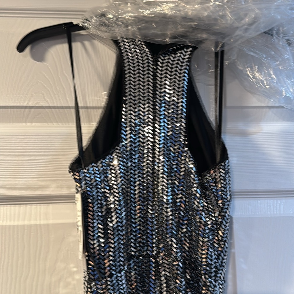 Silver Sequin Gown never worn size 0 purchased at Bloomingdale’s. - Picture 5 of 11